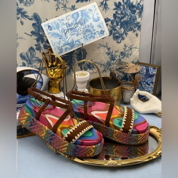 🆕 KURT GEIGER LONDON 🧿 NWOB Chelsea Flatform Sandal, Rainbow Raffia, Sz 37 US7 - Picture 6 of 16